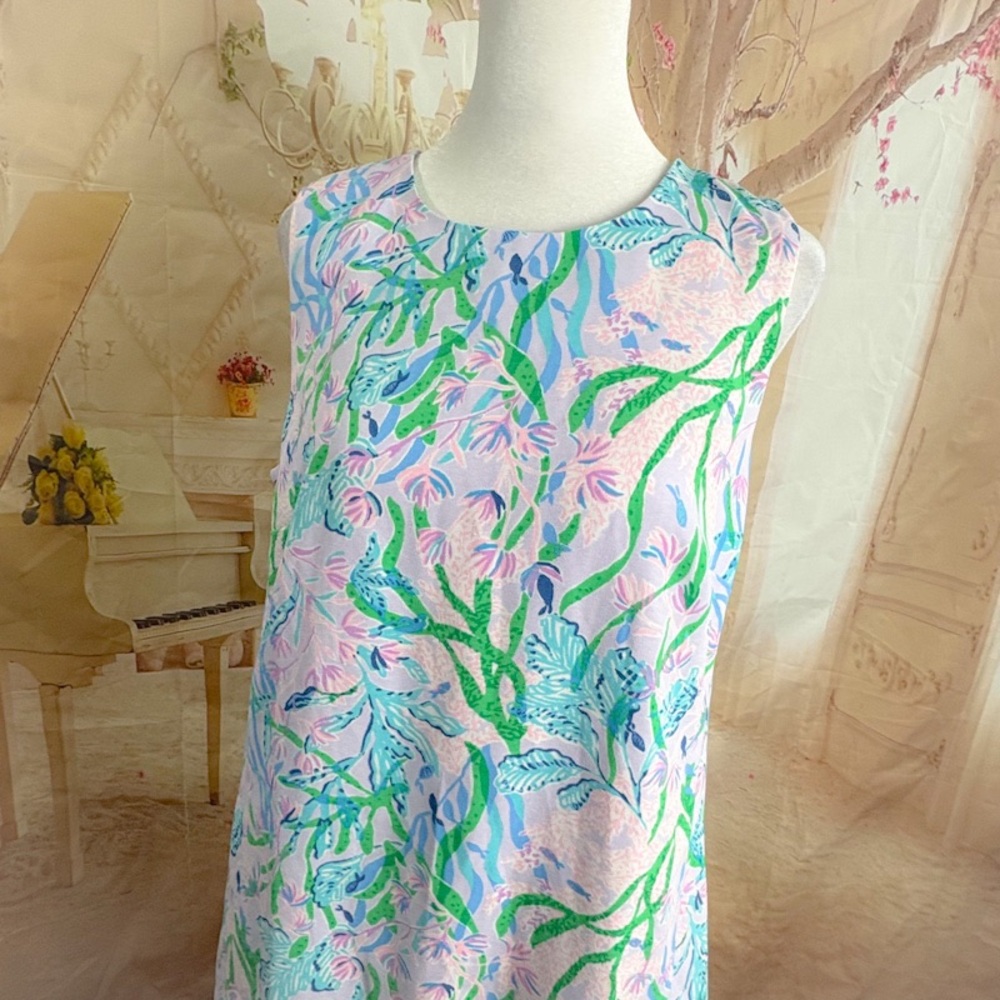 NEW Lilly Pulitzer EDITA SHIFT, MULTI SEACRET ESCAPE ENGINEERED WOVEN DRESS - Picture 4 of 11